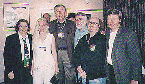Pictured left to right: Karen Schmidt (Warner Bros), Heather Kenyon (Hanna-Barbera), Phil Roman (Film Roman), Dave Master, Tom Knott, and Max Howard (all three fromWarner Bros Feature Animation) at the Warner Bros. Feature Animation party at Cardiff.