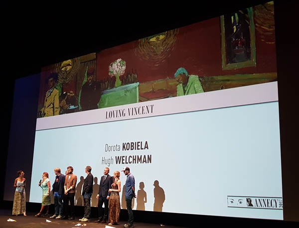 The Loving Vincent crew on stage after the premiere
