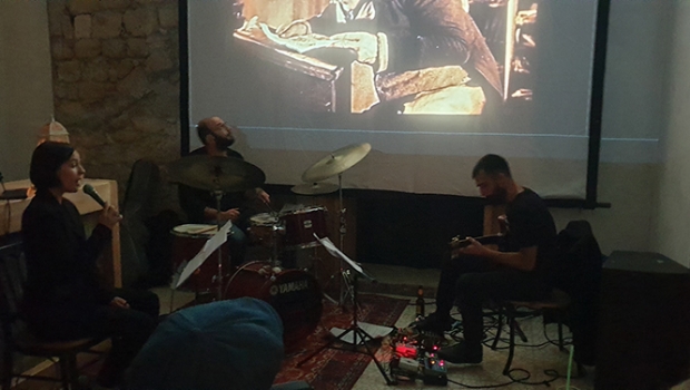 Ronja Burve, Omiros Miltiadous, and George Bizios performing live to Nosferatu
