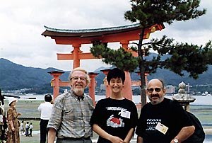 Hiroshima 1996. From left to right: Hubert Tison, Michiru Samura (from the Hiroshima staff) and Jean-Luc Xiberras. Courtesy of Hubert Tison.
