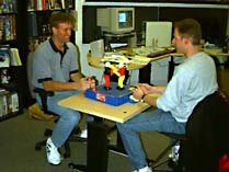 Though their office is crammed with toys, LucasArts writer-animator Larry Ahern and programmer-writer Jonathan Ackley are hardly the image of goofy post-adolescent wunderkinds. © LucasArts.