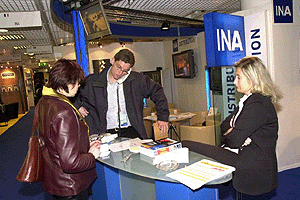 France's INA booth was busy throughout the market. © MPA/MIPTV 2001.