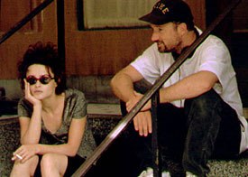 David Fincher on the set of Fight Club with Helena Bonham Carter. © 20th Century Fox.