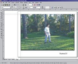 [Figure 1] Rotoscope template in CorelDraw. The image snaps to the corner of the guidelines, and the crosshairs allow us to line up the images when taping on the animation header strips.
