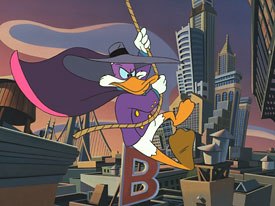 The concept for Darkwing Duck jelled when Tad came with up with the premise, What if Batman had to care for a little girl? © Disney.
