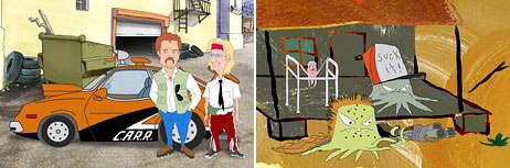 Set for a spring 2005 debut is Stroker and Hoop (left), described as Starsky and Hutch meets Knight Rider while Squidbillies is headed for a December production start date. © & TM 2004 Cartoon Network.