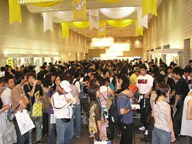 Attendees lined up for the competition screenings. Films were shown in three theatres every day throughout the festival.