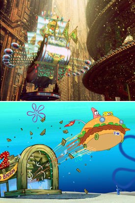 Ghost in the Shell 2 (top) and The SpongeBob SquarePants Movie (bottom) are the great 2D hopes.