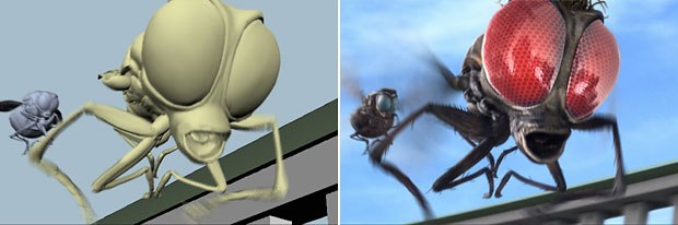 The only all-CG animals in the film are the comic flies, Buzz and Scuzz.