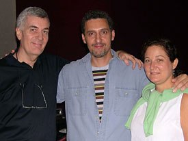Canemaker fired himself as the voice of his character in The Moon and the Son and hired John Turturro (center) instead. Here they appear with producer Peggy Stern.