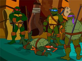 4Kids Entertainment runs interstitials featuring characters such as the Teenage Mutant Ninja Turtles. Interstitials are a way to get more programming without dramatically increasing the cost. © 2005 Mirage Licensing Inc.