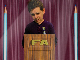 Mark speaking at an F.A. meeting.