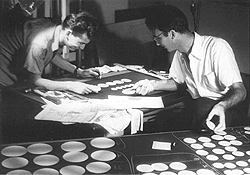 During the production of Sphere, René Jodoin and Norman McLaren. Photo © National Film Board of Canada. All rights reserved.