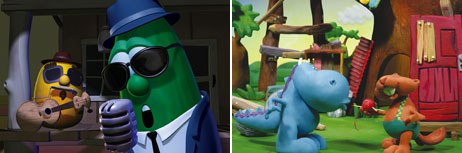 NBCs qubo block appeals to the 4-8 age group with offerings such as popular Christian home video characters Veggie Tales (left) and Dragon, a stop-motion adventure. © 2006 NBC Universal Inc. All rights reserved.