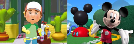 The Disneys Channels commitment to CG animation is strongest in its preschool Playhouse Disney block, which features Handy Manny (left) and Mickey Mouse Clubhouse. © Disney.