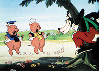 These frightened little pigs look a bit risqué themselves! © Disney.
