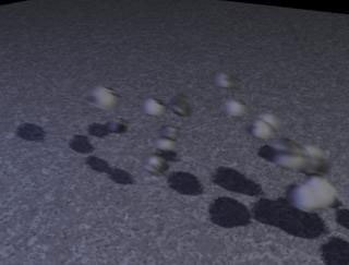 [Figure 3] The flying debris with velocity motion blur.