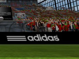The free PowerChallenge PowerFootball game features a multifaceted partnership with adidas that includes everything from signage in the game to tournament sponsorships. Courtesy of Double Fusion.
