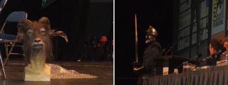 The production team for Prince Caspian shared an animatronic head and warrior costume with the audience. 