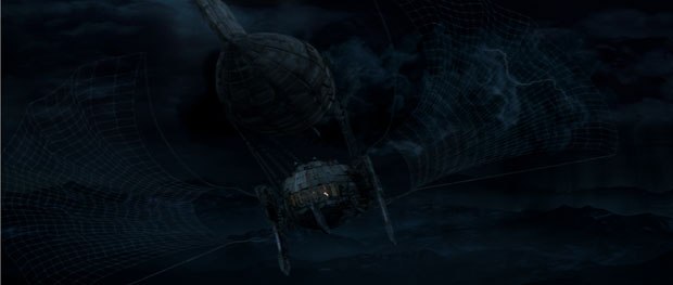 Many action sequences during the course of the film involved the flying vessel. Courtesy of Double Negative. 