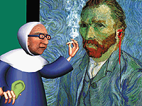 Sister Randy offers Van Gogh a drag at Dotcomix.com. © Protozoa, Inc.