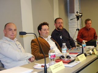 The previs panel participants include a who's who of previs stars. Among the speakers were: Brad Alexander (l)& Daniel Gregoire of Halon, Brian Pohl of Persistence of Vision and Colin Green of Pixel Liberation Front.