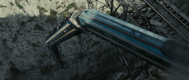 Framestore had to work on a tight schedule to create the climactic train crash sequence that takes place on a bridge. The studio completed more than 117 shots in a three-and-a-half-month period. Courtesy of Framestore. 