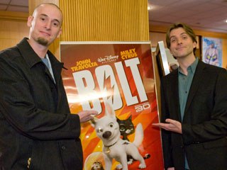 Chris Williams (left) and Byron Howard, directors of Bolt at the reception for the Academy's symposium for the Oscar-nominated animated features on Feb. 19.