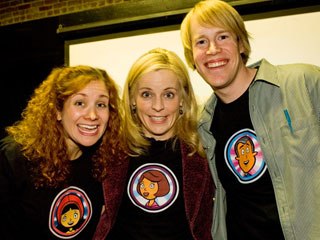 From left: Dannah Fineglass (WordGirl), Maria Bamford (Mrs. Botsford and others) and Ryan Radditz (Mr. Botsford) at a Los Angeles live reading event in January. Photo by Robyn Von Swank.