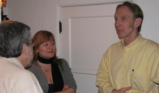 Coraline director Henry Selick (r) talks with animation historian Charles Solomon (l).