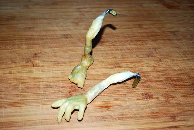 [Figure 3.32] Dried latex foot and hand parts.