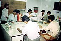 The workplace of Ram Mohan Biographics, Bombay, July 1993. Photo by John A. Lent.
