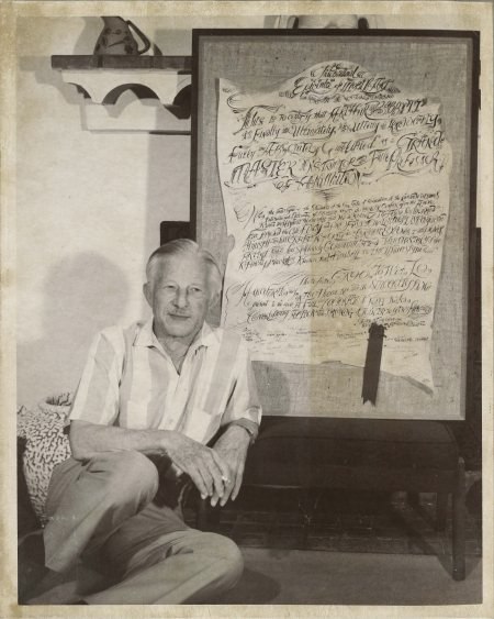 Babbitt with the hand-crafted certificate from the Richard Williams Studio, summer 1973.