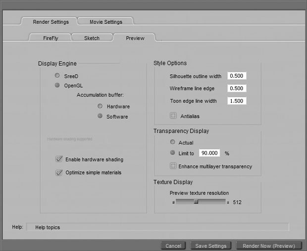 [Figure 8-5] Preview panel of the Render Settings dialog box