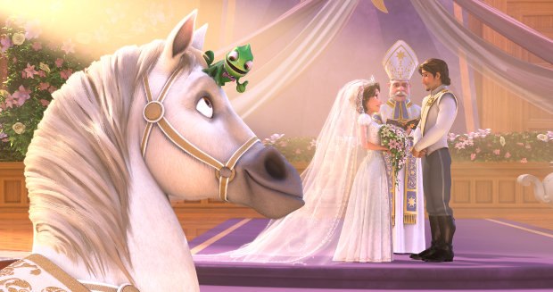 “TANGLED EVER AFTER” PASCAL and MAXIMUS couldn’t be happier to take part in RAPUNZEL and FLYNN’S spectacular wedding in Disney Animation’s “Tangled Ever After.” ©2011 Disney Enterprises, Inc. All Rights Reserved.