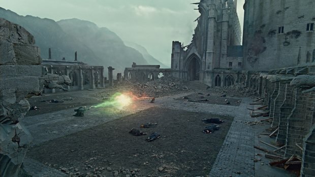 An all CG Hogwarts is one of the many vfx highlights of the Harry Potter finale. Image © 2011 Warner Bros. Ent. Harry Potter Publishing Rights © J.K.R. Harry Potter characters, names and related indicia are trademarks of and © Warner Bros. Ent. All Rights Reserved.