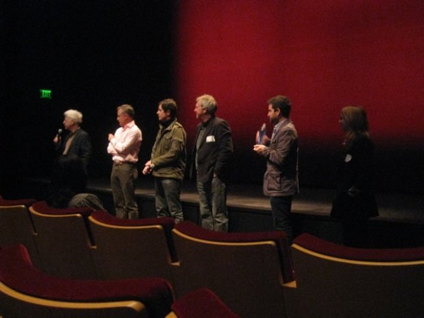 Fielding questions at the screening.