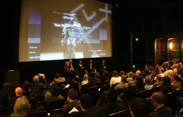 "Prototyping the World and the Narrative" panel (left, Henry Jenkins, media scholar, USC, Jim Bissell, production designer, Jericca Cleland, CG cinematographer, Tom Meyer, production designer, and Alex McDowell.)