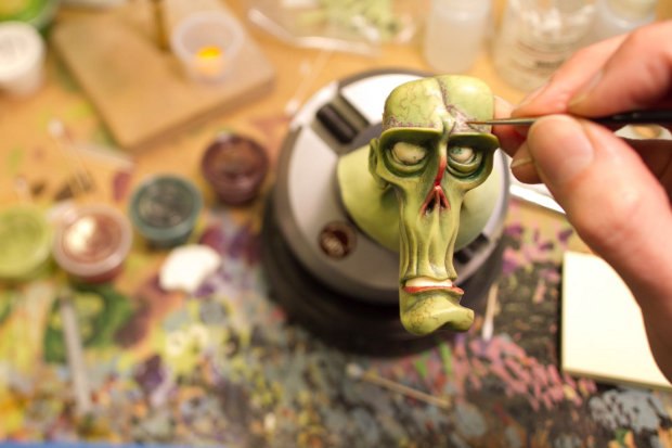 Detailed painting of one of the zombie heads.