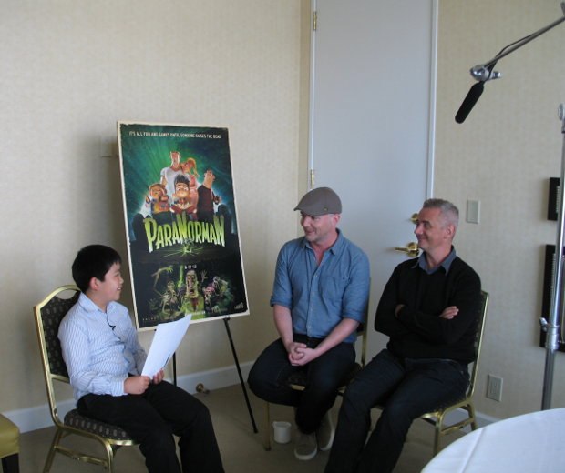 Perry Chen interviewing ParaNorman co-directors Chris Butler (M), Sam Fell (R).