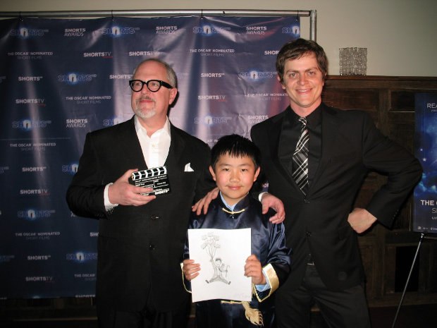 Perry Chen with directors William Joyce (L) & Brandon Oldenburg at ShortsHD Awards (photo by Zhu Shen)