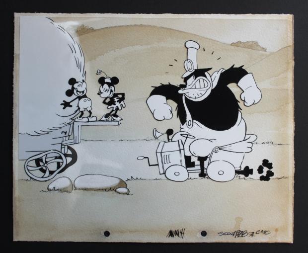 Peg-Leg Pete interrupts Mickey and Minnie in this animation cel as they delight in a musical haywagon ride in Get A Horse!