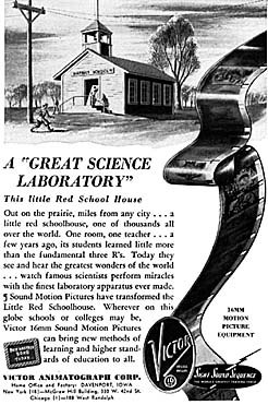An early ad promoting the use of film projectors in schools.