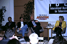 Margaret Loesch moderates a panel discussion at the IBCTVA. Photo © 1997 Elaina Verret.