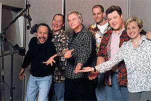 Team Monsters, Inc. (l-r): Billy Crystal, executive producer John Lasseter, composer Randy Newman, director Peter Docter, John Goodman and producer Darla K. Anderson.