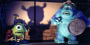 Mike and Sully prepare to battle a fearsome opponent: a two year-old human girl named Boo.