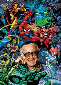 Stan Lee amongst the many characters he has created. © Stan Lee Media.