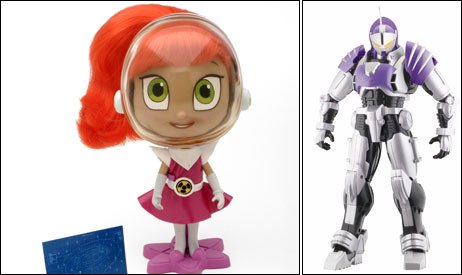 Atomic Betty (left) and D.I.C.E. represented animated TV shows making the leap to licensed properties. ©2005 Atomic Cartoon Inc. Distributed by Playmates Toys Inc. (left) and © Bandai America Inc.