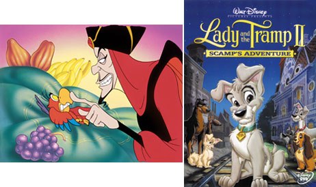 The Disney descent into sequel Hell began in 1994 with The Return of Jafar (left), but reached its deepest cantos of Hell with Lady and the Tramp II: Scamp's Adventure. © Disney.