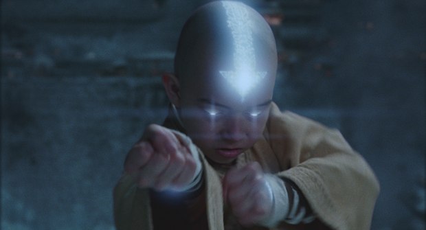 Aang takes on a supernatural aura before air bending, which looks smoky, ghostly and wispy. All images courtesy of Paramount Pictures.